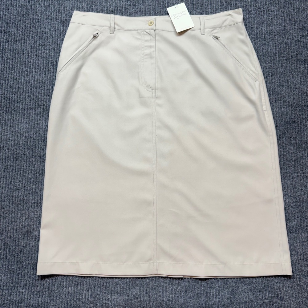 Christopher & Banks Pencil Skirt‎ Womens 14 Beige Khaki Knee Length Back Slit
